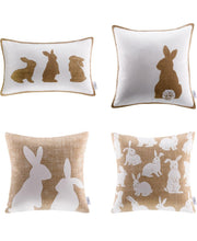 Load image into Gallery viewer, Brown Rope Three Bunnies Lumbar Pillow Cover
