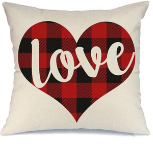 Buffalo Plaid Love in a Heart Valentine Pillow Cover