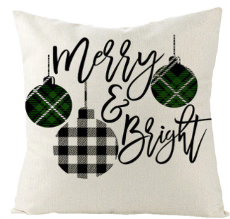 Merry and Bright Ornament Farmhouse Pillow Cover