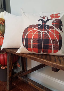 Plaid Pumpkin Fall Farmhouse Pillow Cover 18" x 18"