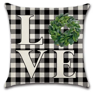 Buffalo Plaid Love Farmhouse Pillow Cover With Wreath