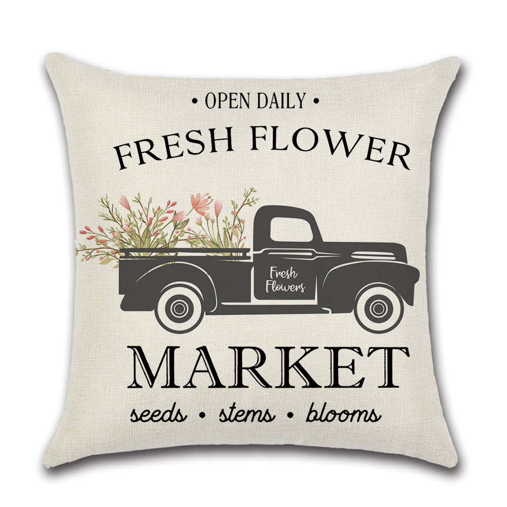 Fresh Flower Market Truck Spring Pillow Cover