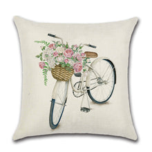 Load image into Gallery viewer, Bicycle with Basket of Flowers Spring Pillow Cover
