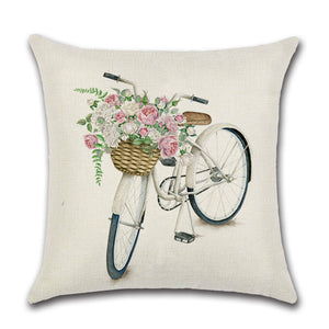 Bicycle with Basket of Flowers Spring Pillow Cover