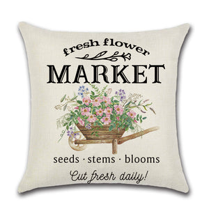 Fresh Flower Market Wagon with Flowers Spring Pillow Cover